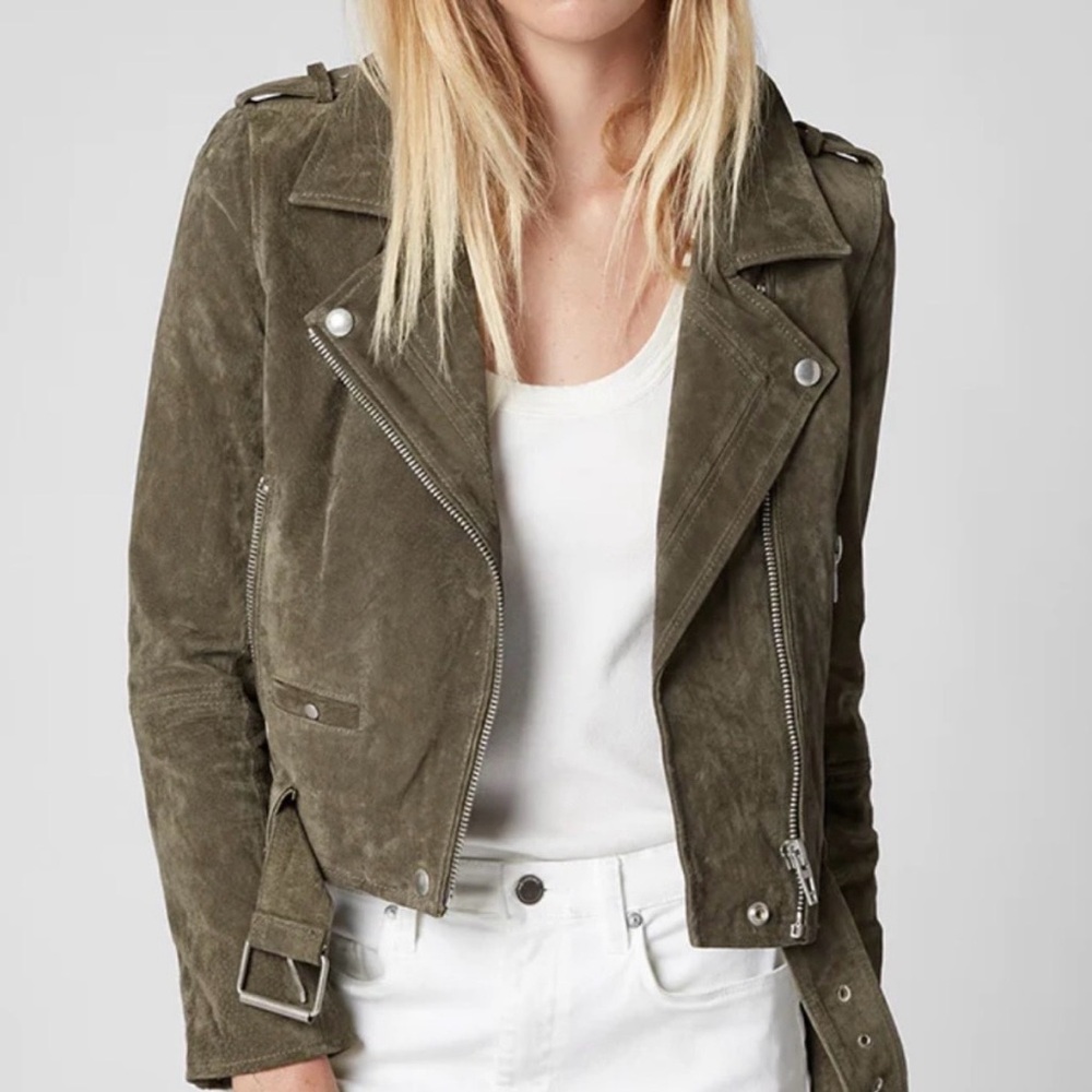 Blank NYC Suede Leather Moto Jacket in Herb